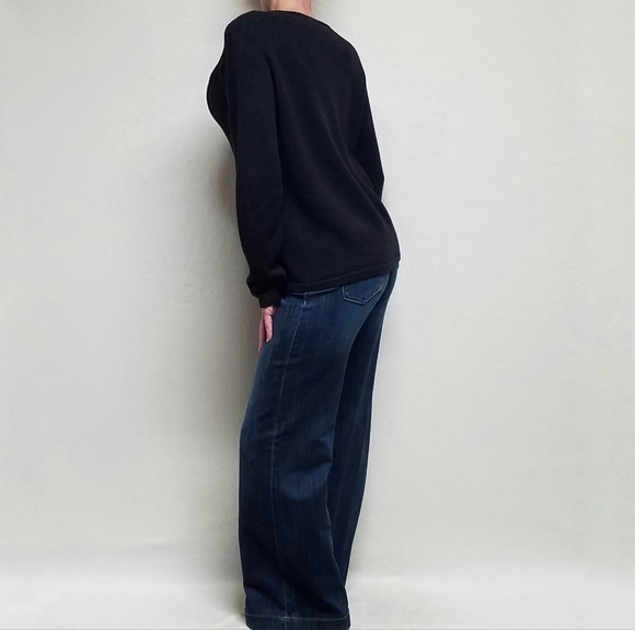 VINTAGE 90s Cherokee Black Cotton Blend Loose Knit Long Sleeve Full-zip Cardigan - Picture 3 of 14